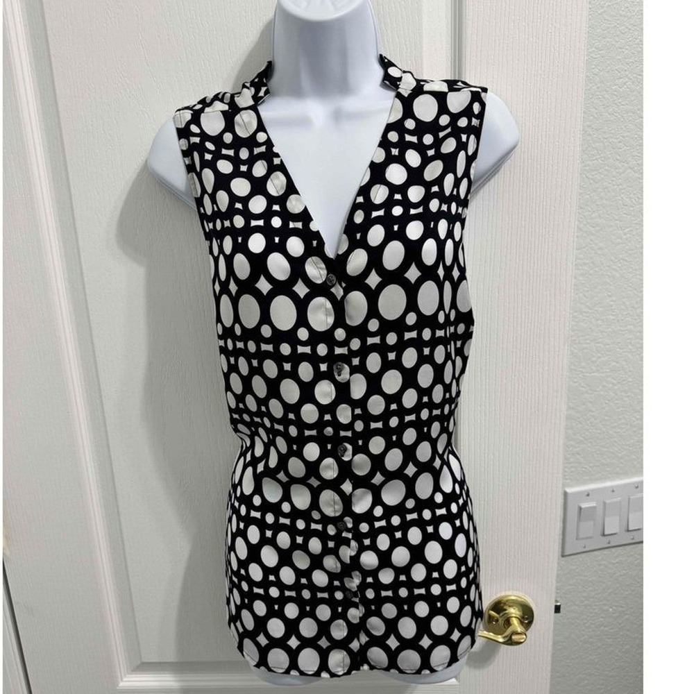 Banana Republic Blouse Womens Large Navy White Polka Dot Sleeveless Summer Top